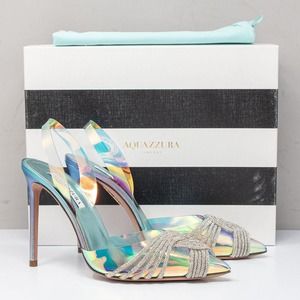 Aquazzura Gatsby Sling 105 Iridescent Blue Slingback Heels, Size 39 (9 US)